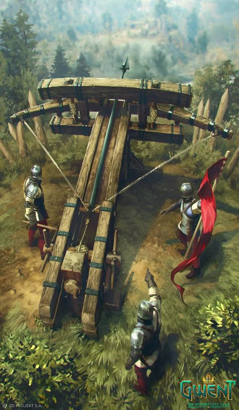 Ballista - Gwent Card, Anna Podedworna on ArtStation at https://www.artstation.com/artwork/0LWY4 Siege Engine, Imperiul Roman, Witcher Art, Empire Romain, Heroic Fantasy, Ancient Warfare, Fantasy Battle, Fantasy Setting, Crossbow