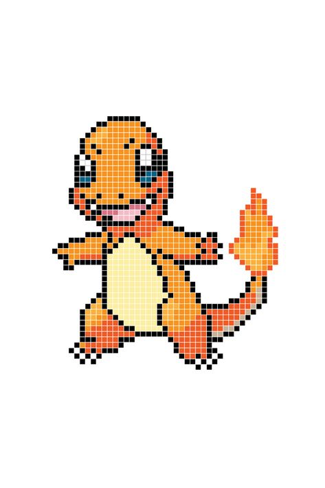 Charmander Perler Fuse Bead Pixel Pattern Charmander Perler Bead Pattern, Pixel Art Pattern Pokemon, Pixel Beads Pattern, Charmander Perler Beads, Pokemon Beads Pattern, Pikachu Perler Bead Pattern, Charmander Perler, Perler Bead Patterns Pokemon, Charmander Cross Stitch