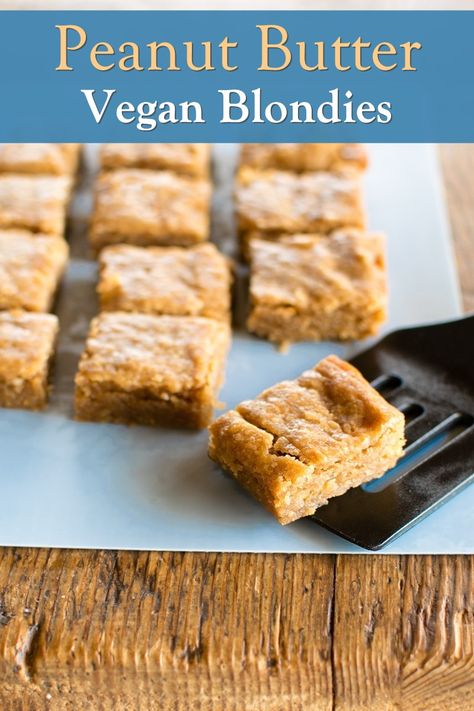 Peanut Butter Blondies Recipe, Vegan Blondies, Peanut Butter Blondies, Vegan Peanut Butter Cookies, Vegan Baking Recipes, Vegan Bar, Blondies Recipe, Lost 100 Pounds, Peanut Butter Desserts