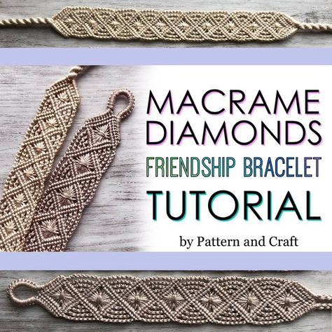 Friendship Bracelet Tutorial, Diamond Friendship Bracelet, Micro Macrame Tutorial, Macrame Jewelry Tutorial, Tutorial Macramé, Macrame Bracelet Tutorial, Macrame Bracelet Diy, Macrame Knots Tutorial, Macrame Bracelet Patterns