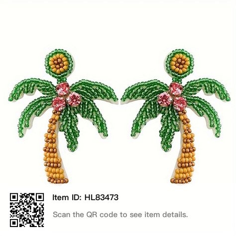 Beach Theme Jewelry, Coconut Earrings, Hawaii Gift, Palm Tree Pendant, Coconut Palm Tree, Funny Earrings, Tree Earrings, Coconut Palm, Rice Bead