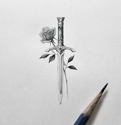 Archery Tattoo, Rose And Dagger Tattoo, Dagger Drawing, Traditional Dagger Tattoo, Rose And Dagger, Gothic Tattoos, Blade Tattoo, Getting A Tattoo, Gothic Tattoo