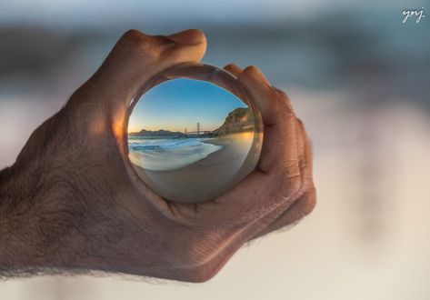 Lens Ball Photography, Lensball Photography Ideas, Lens Ball Photography Ideas, Fishbowl Lens Photography, Crystal Ball Photography Photo Ideas, Kaleidoscope Photography, Orb Photography, Glass Ball Photography Photo Ideas, Landscape Photography Ideas