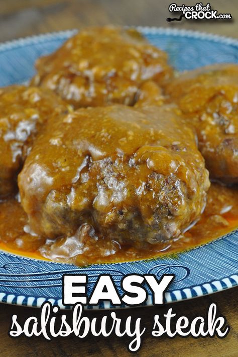 This Easy Salisbury Steak recipe for the stove top was an instant family favorite in my house. It is easy to make and incredibly delicious! Recipes For Round Steak, Easy Salisbury Steak Recipe, Best Salisbury Steak Recipe, Steak On Stove, Salisbury Steak Crockpot, Hamburger Steak Recipes, Homemade Salisbury Steak, Easy Salisbury Steak, Salisbury Steak Recipe