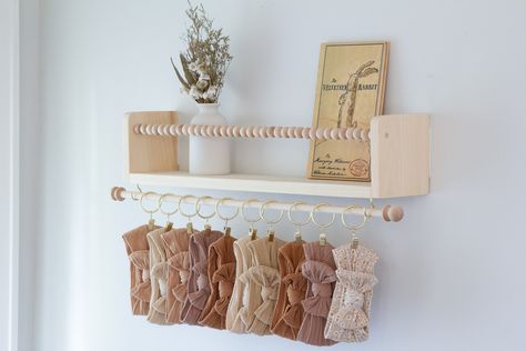 Shelf With Rod, Headband And Bow Holder, Princess Nursery, Cowgirl Nursery, Bow Hanger, Baby Room Themes, Nursery Shelves, Nursery Room Design, Nursery Room Inspiration