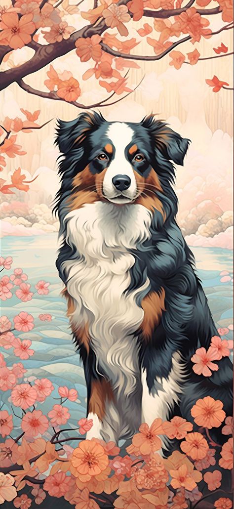 Australian Shepherd in Ukiyo-E Style amongst Painting Clipart, Dogs Watercolor, Small Dog Tattoos, Watercolor Dogs, Dog Watercolor Painting, Dog Print Tattoo, Dog Portraits Art, Watercolor Dog Portrait, Aesthetic Wallpaper Iphone