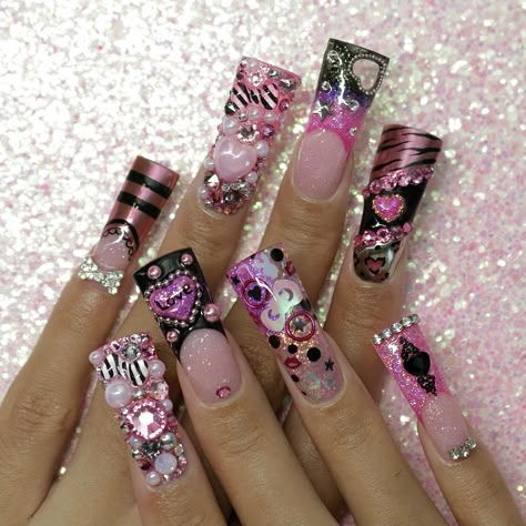 Acrylic Duck Nails, Y2k Duck Nails, Duck Nails Acrylic, Nails For Valentines Day, Nails For Valentines, Nails Duck, Gyaru Nails, Bad Nails, Junk Nails