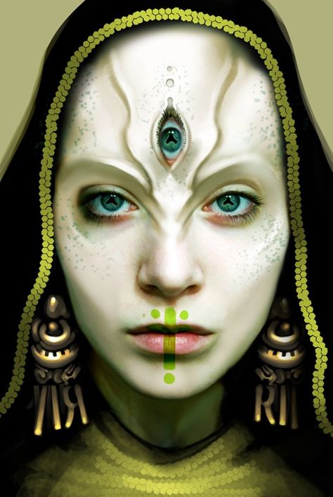 green eyes by *Sunamori Alien Make-up, Alien Makeup, Make Your Own Makeup, Drag Make-up, Alien Concept, Special Effects Makeup, Fx Makeup, Sfx Makeup, Foto Art