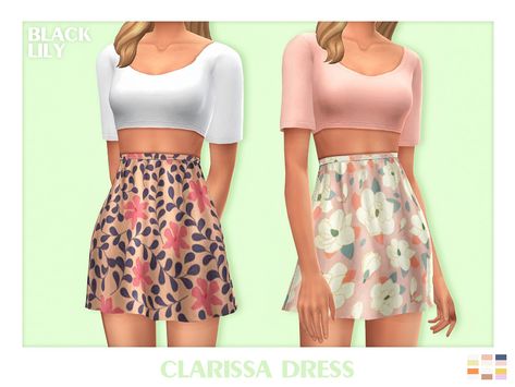 The Sims Resource - Clarissa Dress Sims Resource Cc, The Sims Resource Cc, Gold Floral Dress, White Lace Romper, Turtle Neck Crop Top, Sims Community, Sims 4 Clothing, Mod Dress, The Sims Resource