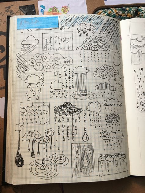 Rain Doodles Rainy Days, Rainy Day Doodles, Rain Journal Ideas, Rainy Doodles, Rain Bullet Journal Theme, Rain Drawing Easy, Rain Drawing Sketches, Rain Doodle, Rain Sketch