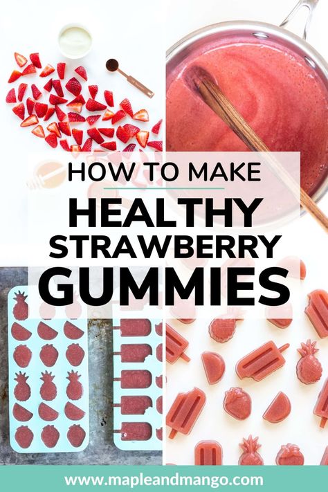 Strawberry Gummies, Homemade Gummy Bears, Healthy Gummies, Homemade Fruit Snacks, Homemade Gummies, Healthy Fruit Snacks, Fresh Strawberry Recipes, Fruit Recipes Healthy, Gummies Recipe