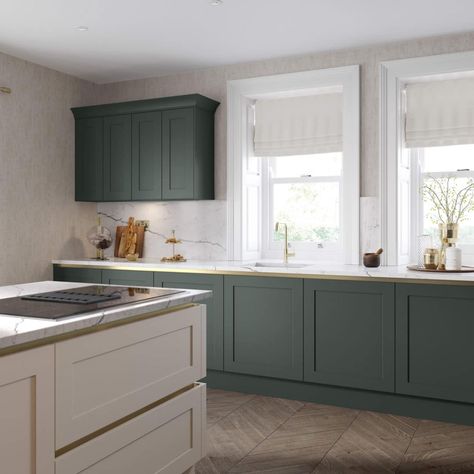 Handless Kitchen Cabinets, Green Gold Kitchen, Cabinet Classic, Order Kitchen, Award Winning Kitchen, Kitchen Manufacturers, 3d Architectural Visualization, Shaker Doors, Painted Kitchen