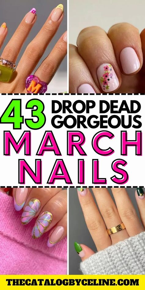 43 Drop Dead Gorgeous March Nails To Get Flooded With Compliments! - The Catalog March Nails Ideas St. Patrick's Day, Spring Nails Pastel, March Nails Ideas, Red Summer Nails, Spring Crafts Preschool, March Nails, Nails Pastel, Cute Spring Nails, Happy Nails