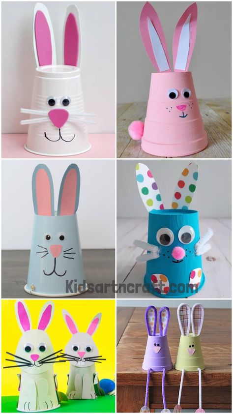 Rabbit Paper Cup Craft Ideas Paper Cup Bunny Craft, Plastic Cup Arts And Crafts, Paper Cup Art And Craft, Bunny Cup Craft, Craft From Paper Cup, Paper Cup Bunny, Craft Using Paper Cups, Crafts Using Paper Cups, Diy Plastic Cups