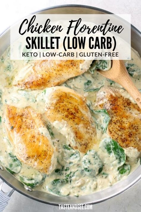 Chicken And Spinach Keto Recipes, Healthy Chicken Florentine Recipe, Healthy Chicken Florentine, Sauteed Spinach And Chicken, Low Carb Chicken And Spinach Recipes, Chicken Spinach Healthy, Chicken And Spinach Recipes Healthy Low Carb, Keto Fresh Spinach Recipes, Low Carb Recipes With Spinach