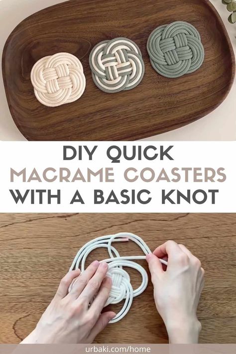 Easy Macrame Coasters, Macrame Coaster Pattern, Macrame Quick Projects, Macrame House Decor, Yarn Coasters Diy, Easy Macrame Coasters Diy, Things To Make With Macrame, Coaster Macrame Tutorial, Knotted Gifts