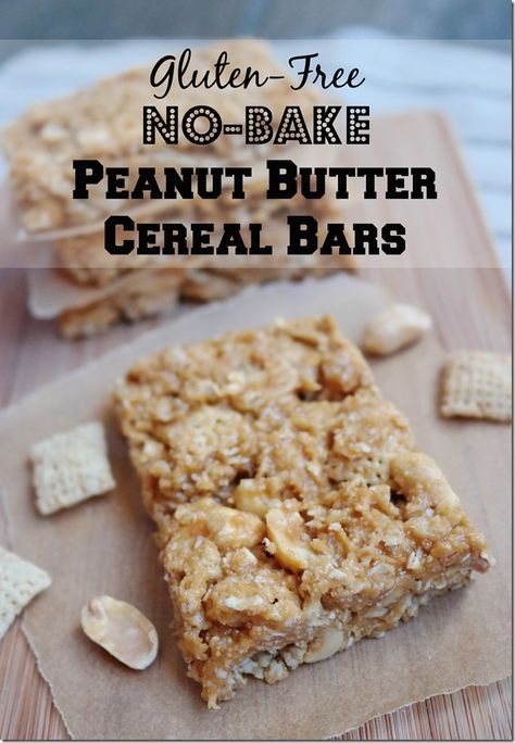 No-Bake Peanut Butter Cereal Bars {Gluten-Free} Chex Cereal Recipes, Recipes For Peanut Butter, Peanut Butter Cereal Bars, Peanut Butter Cereal, Chex Recipes, Rice Chex, Chex Cereal, Cereal Bars, Peanut Butter Lovers