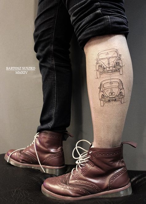 Vw Beetle Tattoo Ideas, Vw Beetle Tattoo, Fusca Tattoo, Docs Martens, Vw Tattoo, Motor Tattoo, Beetle Tattoo, Brother Tattoos, Bug Tattoo