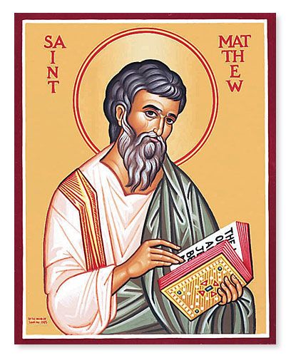 Feast of St. Matthew; Christian Religious Observance; September 21; Publican tax collector; one of the 12 Apostles; also called Levi. Author of the first Gospel; martyred, perhaps in Ethiopia. Patron saint of bankers, bookkeepers, and tax collectors. St Mathew, Monastery Icons, St Matthew, Friend Of God, St John The Evangelist, Saint Matthew, John The Evangelist, Christian Devotions, Byzantine Icons