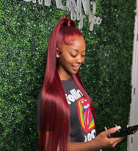 Red Wig Install, Install Wig, Ponytail Girl, Red Wig, Half Ponytail, Cherry Hair, Wig Install, Bridal Hair Inspiration, Braided Ponytail Hairstyles