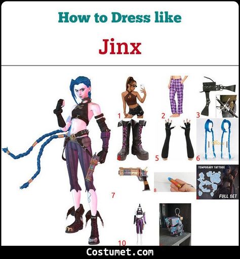 Halloween Cool Costumes, Jinx Inspired Outfit, Arcane Costume, Vi Cosplay, Jinx Arcane, Blue Wig, Costume For Halloween, Purple Pants, Halloween 2022