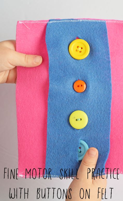 Working on Fine Motor Skills with a Buttons on Felt Activity. Includes DIY craft tutorial  AD Buttoning Activities, Toddler Fine Motor Activities, Preschool Fine Motor Skills, Fine Motor Activities For Kids, Lacing Cards, Preschool Fine Motor, Fine Motor Skills Activities, Motor Skills Activities, Skills Activities