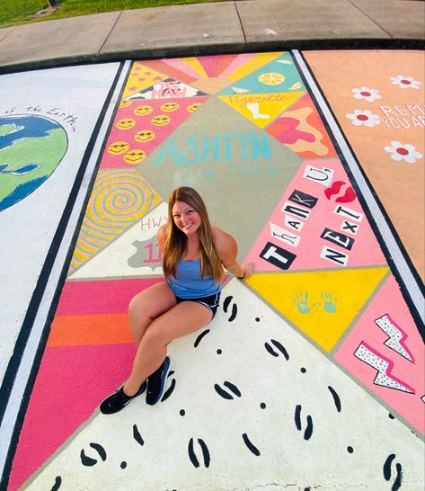 Parking Space Design, Unique Parking Spot Paintings, Parking Spot Painting High School, Painted Parking Spots, Highschool Goals, Unique Senior Parking Spot Ideas, Senior Parking Spots, Cute Parking Spot Painting Ideas, Senior Parking Space Ideas