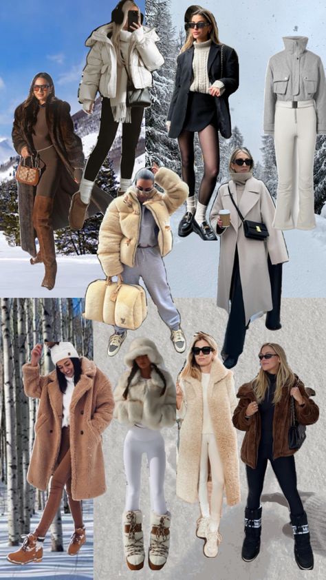 Beige Ski Outfit, Ski Outfit 2024, Aspen Night Outfit, Ski Chalet Outfit, Ski Resort Aesthetic Outfits, Cold Bachelorette Party Outfit, Apres Ski Theme Party Outfit, Apre Ski Party Outfit, Apre Ski Outfits