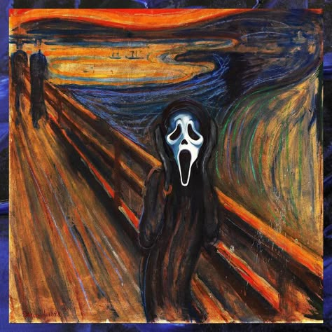 Scream Ghostface Painting, Horror Movie Art Painting, Scream Pc Wallpaper, The Scream Parody, Skull Sketchbook, Ghost Face Painting, Ghost Face Paint, Scream Parody, Ghost Face Wallpaper Aesthetic