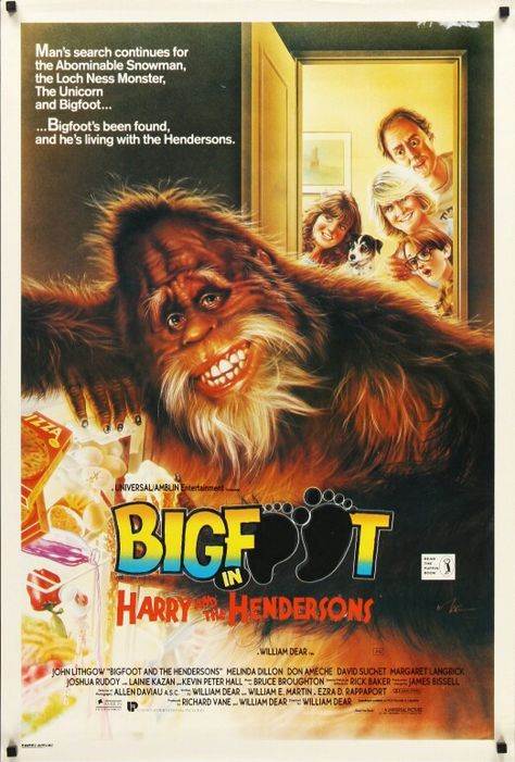 HARRY AND THE HENDERSONS (1987) I'm the Henderson Residence lol Maybe like Bigfoot the PCH Big Check will find this HENDERSON!! Disturbing Horror Movies, 90s Movie Posters, Bigfoot Movies, Melinda Dillon, Found Footage Horror, 80s And 90s Movies, German Country, Horror Movie Collection, Harry And The Hendersons