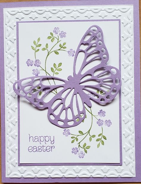 Tulip Border, Butterfly Cards Handmade, Diy Easter Cards, Stampin Up Easter Cards, Butterfly Birthday Cards, Spring Butterfly, Thinlits Dies, Easter Cards Handmade, Thoughts And Prayers