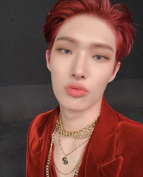 #ateez #ateezkpop #mingi #songmingi #selfie #selca #redsuit #suit #redhair #chains #kiss #pout #wonderland #hot #noshirt #2019 Mingi Ateez Red Hair, Mingi Predebut, Princess Mingi, Anime Snapchat, Ateez Official, Ateez Mingi, Mingi Ateez, Song Mingi, Song Min-gi