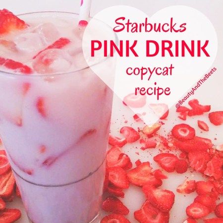 #PinkDrink Starbucks Pink Drink copycat recipe by Beauty and the Beets Pink Drink Copycat, Starbucks Purple Drink, Pink Drink Recipe, Very Berry Hibiscus Refresher, Starbucks Pink Drink Recipe, Starbucks Strawberry Acai Refresher, Homemade Starbucks, Starbucks Pink Drink, Pink Drink Recipes