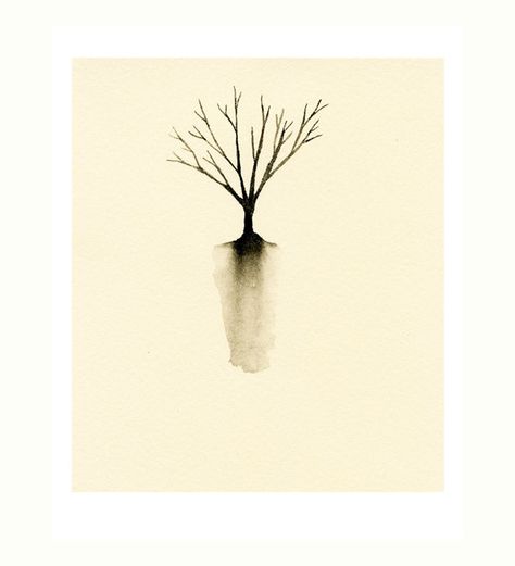 Tree Silhouette Art, Watercolor Tattoo Tree, Tree With Roots, Tattoo Tree, Monochromatic Art, Tree Root, Minimalist Watercolor, Free Family Tree, Autumn Tree