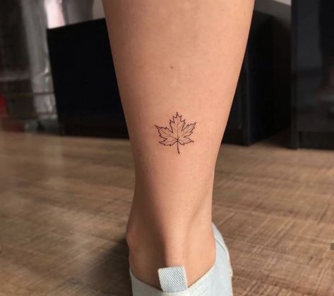 Canada Tattoo Ideas Maple Leaves, Maple Leaf Tattoo Minimalist, Dainty Maple Leaf Tattoo, Maple Leaf Outline Tattoo, Simple Maple Leaf Tattoo, Tiny Fall Tattoos, Fine Line Maple Leaf Tattoo, Canada Maple Leaf Tattoo, Small Autumn Tattoo