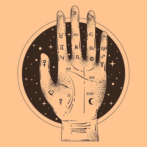 Palmistry illustration | Free Vector #Freepik #freevector #palmistry #hand-palm #hand-art #hand Palmistry Hand, Hidden Truths, Reading Practice, Art Ancien, Palm Reading, Secrets Revealed, Hand Art, Psychic Readings, Pictures Of You