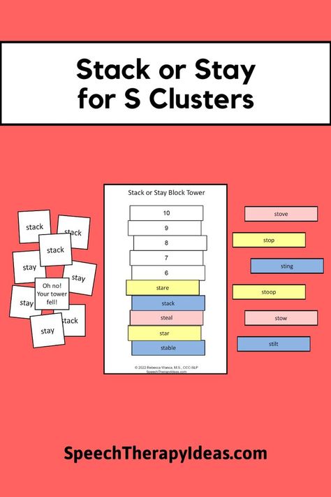 Stack or Stay Game Speech Therapy Ideas, Block Building, Language Therapy Activities, Jenga Blocks, Language Goals, Building Games, Words To Use, Therapy Ideas, Language Therapy