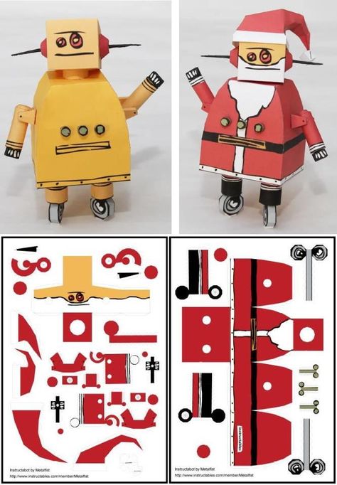 Robot Christmas, Robot Santa, Christmas Robot, Paper Robot, Metal Robot, Red Brick House, Paper Toy, Christmas Characters, Red Bricks