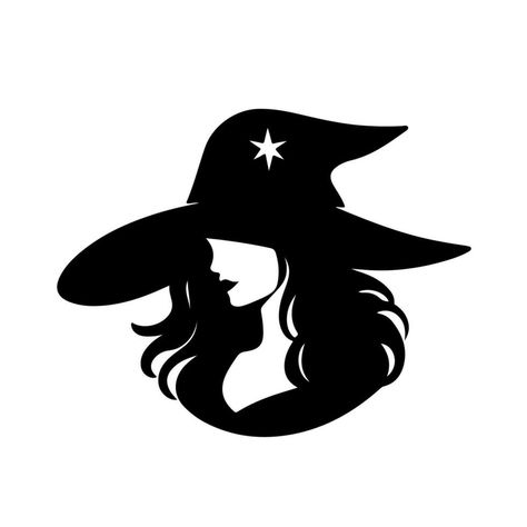 Witch Face Silhouette, Witch Lineart, Witches Silhouette, Witch Profile, Witch Stencil, Witch Vector, Halloween Pottery, Silhouette Face, Witch Graphic