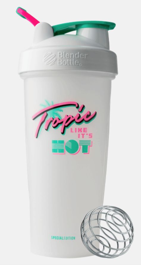 Blender Bottle in Tropic Like It's Hot Cute Blender, Protein Packaging, Protein Bottle, Bedazzled Bottle, Blender Portable, Bottle Logo, Blender Smoothie, Blender For Smoothies, Gym Bag Essentials