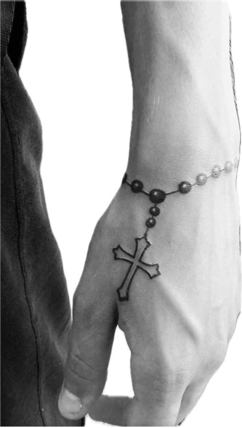 Rosemary Hand Tattoo, Small Cross On Hand Tattoo, Rosary Hand Tattoo Men, Hand Tattoos Boy, Small Hand Tattoos For Guys Simple, Our Father Prayer Tattoo, Tattoo Inri, Rose And Cross Tattoos For Men, Cross Hand Tattoo Men