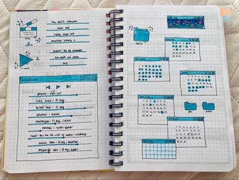 habit tracker bullet journal blue Bujo Page Ideas, Computer Theme, Tracker Bullet Journal, Technology Theme, Creative Notebooks, Habit Tracker Bullet Journal, Habit Tracking, Planner Sheets, Bullet Journal Aesthetic