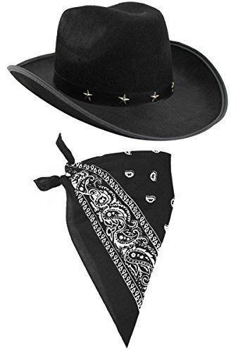 COWBOY FANCY DRESS ACCESSORY SET COSTUME BLACK STAR STUDD... https://www.amazon.co.uk/dp/B00DP1DNUU/ref=cm_sw_r_pi_dp_U_x_0NVCBbZ69FWJJ Wild West Fancy Dress, Cowboy Hat White, Western Sheriff, Cowboy Accessories, Indian Dress Up, Bandana Colors, Black Cowboy Hat, White Bandana, Black Bandana