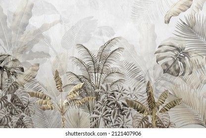 Jungle Mural, Life Artwork, White Box Frame, Jungle Wallpaper, Tropical Tree, Tropical Wallpaper, Plant Wallpaper, Botanical Wallpaper, Forest Wallpaper