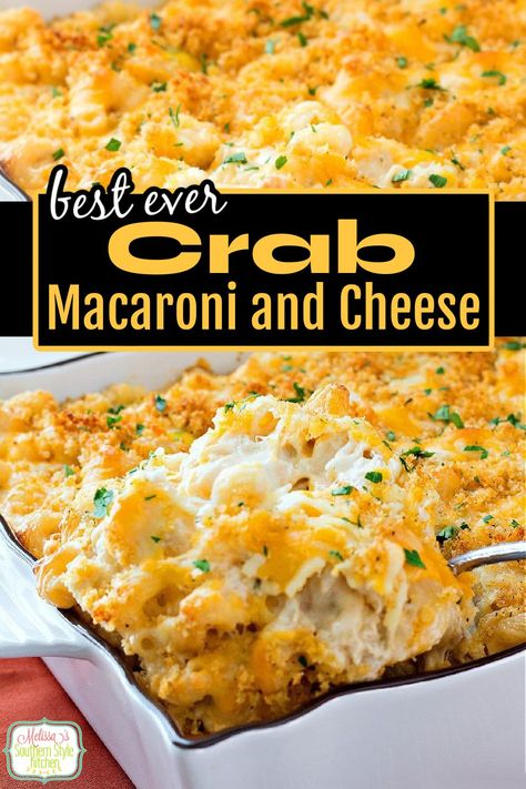 Crab Macaroni and Cheese - melissassouthernstylekitchen.com Crab Pasta Recipes, Crab Casserole, Jumbo Lump Crab, Crab Mac And Cheese, Lump Crab Meat, Crab Pasta, Crab Meat Recipes, Easy Cheese Recipes, Lobster Mac And Cheese