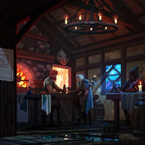 ArtStation - Quiet Tavern, Christopher Anry Taverna Medieval, Pixel Art Landscape, Dark Visions, Pixel Art Background, Art Games, Pixel Art Tutorial, Arte 8 Bits, Cool Pixel Art, Pixel Art Characters