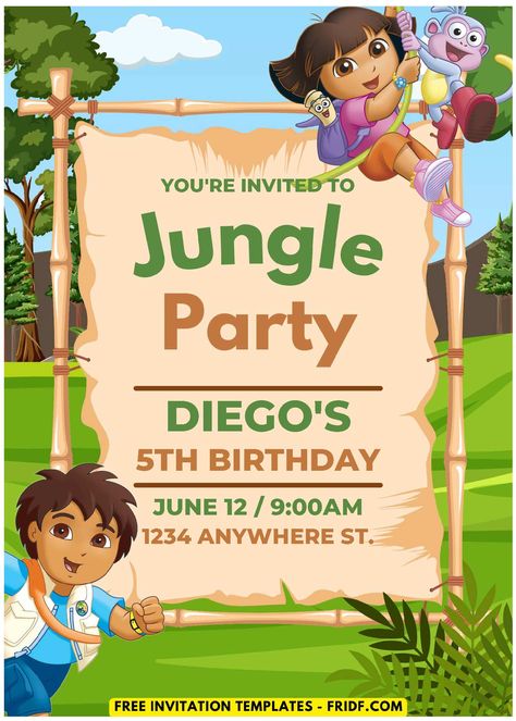 Go Diego Go Birthday Party, Baby Jaguar, Diego Go, Go Diego Go, Disney Invitations, Birthday Disney, Free Invitation Templates, Jungle Party, Free Birthday