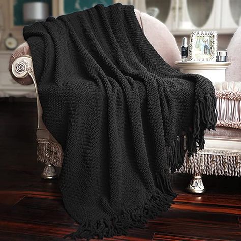 Amazon.com: Home Soft Things Black Throw Blanket Knitted Tweed Throw 60'' x 80'', Raven, Super Soft Cozy Warm Comfortable Breathable Throw for Living Room Chair Couch Bed Sofa Bedroom Home Décor : Home & Kitchen Knit Plush, Fluffy Sofa, Couch Styling, Blankets For Winter, Boho Knit, Knit Jacquard, Fluffy Bedding, Black Blanket, Oversized Blanket