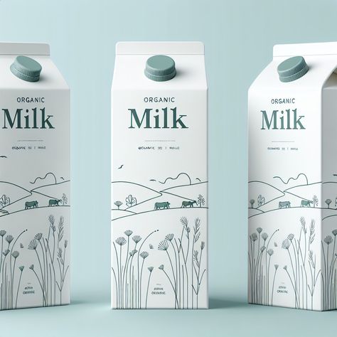 Milk Design Packaging, Milk Brand Logo, Organic Milk Packaging, Nutrition Background, Milk Branding, Milk Label, Dairy Products Packaging Design, Landscape Simple, Natural Illustration