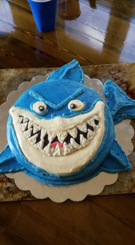 Easy Shark Cake Ideas, Shark Birthday Cakes For Boys, Shark Cake Ideas, Birthday Cakes For Boys, Shark Stuff, Shark Birthday Cakes, Sheet Cake Designs, Shark Cake, Party Boy